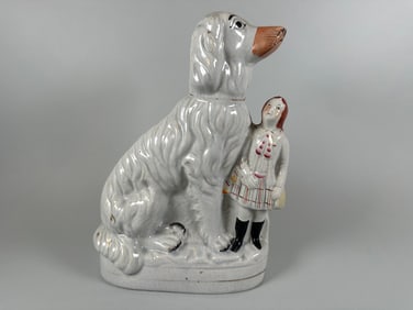 Victorian Staffordshire Flat Back Figure Of An Afghan Hound With Boy