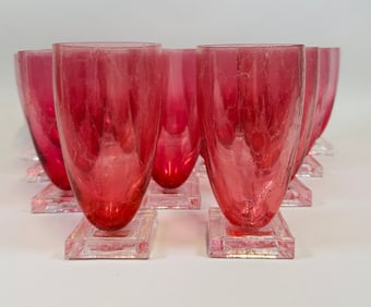 Steven Smyers 14 Cranberry Art Glass Tumblers