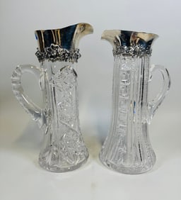 Two Gorham Sterling Silver Mounted Cut Crystal Claret Jugs