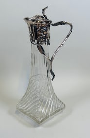 Art Nouveau Cut Crystal And White Metal Mounted Claret Jug
