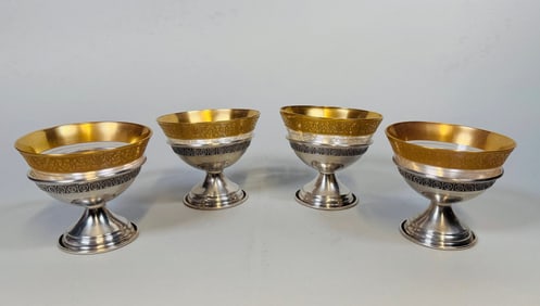 Set Of 4 Dessert Glasses With Sterling Silver Bases
