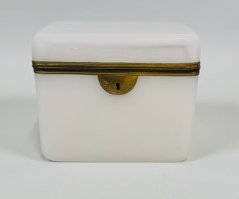 White Opaline Glass And Brass Casket Box, 19th Century