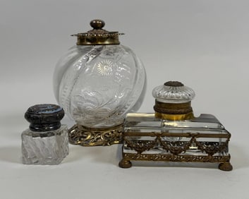 Group Of Vintage Decorative Glass Desktop Accessories