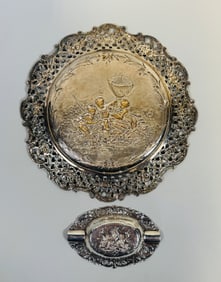 Continental Silver Repousee Ashtray And Repousee Pierced Rim Plate