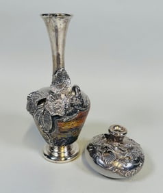 Two Silver And Art Glass Bud Vases Or Bottles, Probably King Solomon Finds, Israel