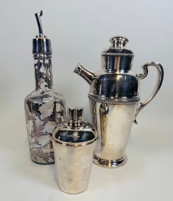 Plata Lappas Argentina Silverplate Cocktail Shaker And Dish And Vintage Cocktail Shaker/Pitcher