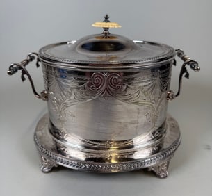 Victorian Silver Plate Biscuit Barrel, Late 19th Century