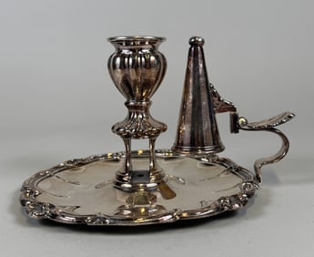 Victorian Roberts, Cadman & Co. Sheffield Plate Chamberstick With Snuff, Mid-19th Century