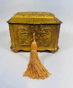 English Gilt Brass Aesthetic Movement Tea Caddy/Box, Late 19th Century