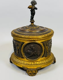 French Neoclassical Style Cast Gilt And Patinated Metal Tobacco Jar, Circa 1900
