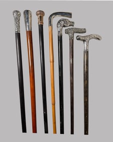 Seven Silver Topped Walking Sticks/canes (7)