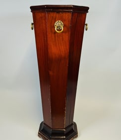 Mahogany Octagonal Umbrella Stand With Masks And Rings