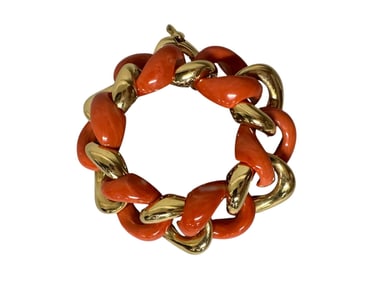 Seaman Schepps 'Classic Link' 18K Yellow Gold And Coral Bracelet