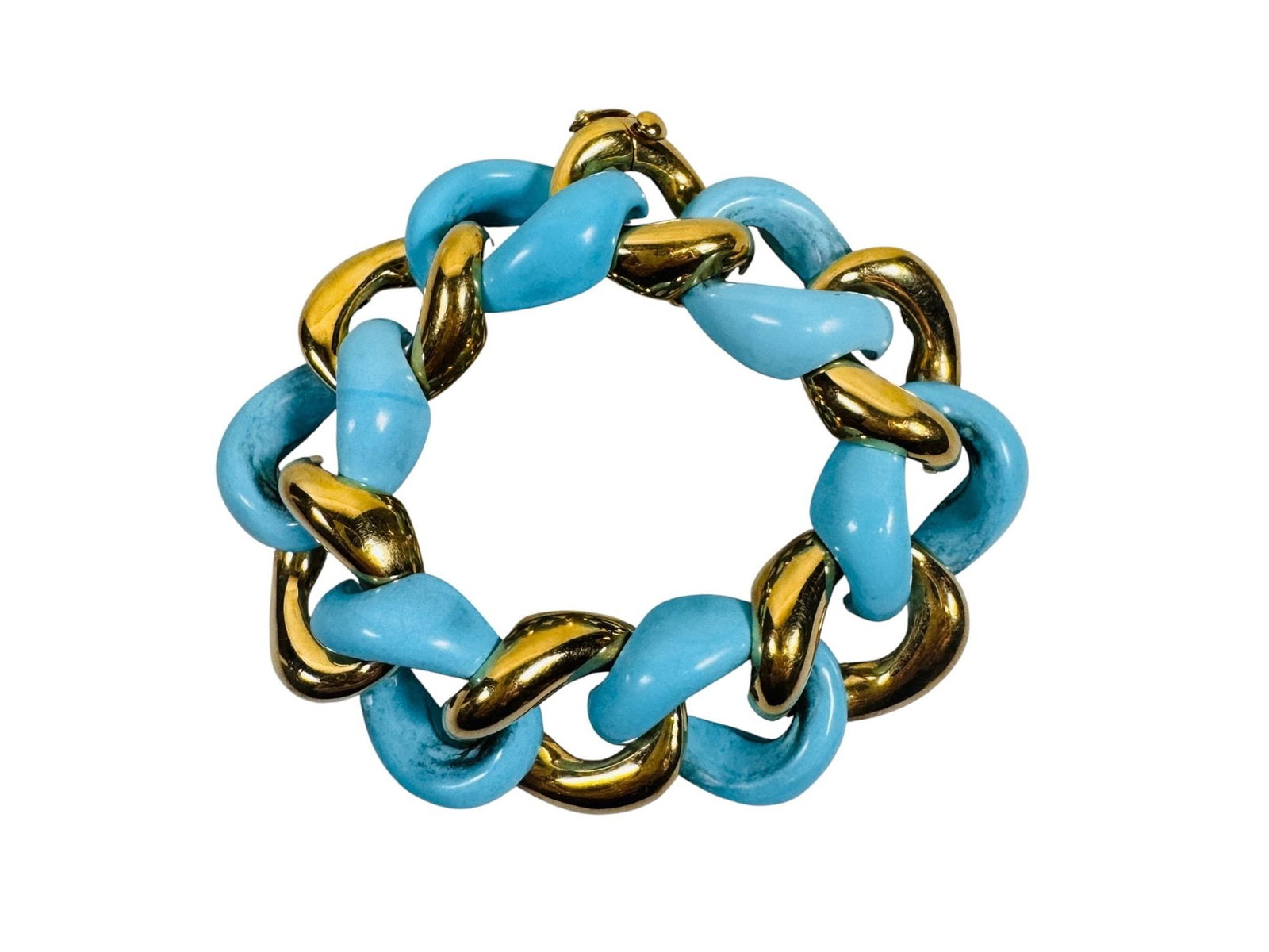 Seaman Schepps 'classic Link' Turquoise And 18K Yellow Gold Bracelet (1 of 4)