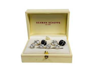 Seaman Schepps Mother Of Pearl, Black Agate And 18K White Gold Cufflink And Stud Set