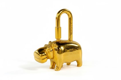 Hermes Hippopotamus Cadena Padlock Bag Charm In Gold