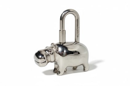 Hermes Hippopotamus Cadena Padlock Bag Charm In Silver