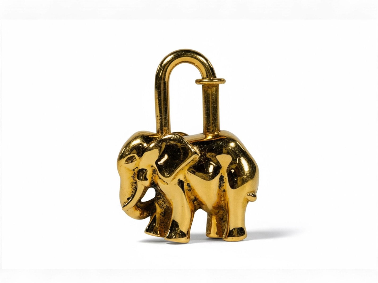 Hermes Gold Plated Elephant Cadena Lock Bag Charm (1 of 2)