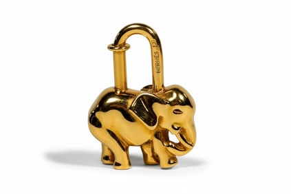 Hermes Gold Plated Elephant Cadena Lock Bag Charm