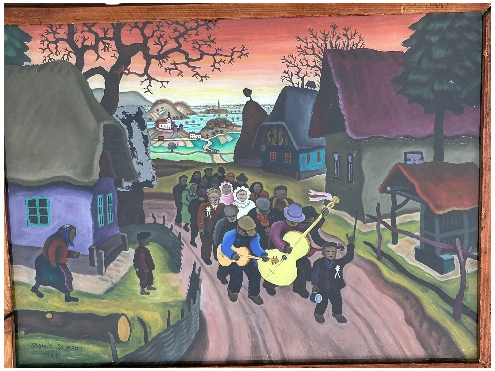 Stolnik Stjepan (Croatian, 1931-2001), Village Scene, Painting On Glass, Dated 1968