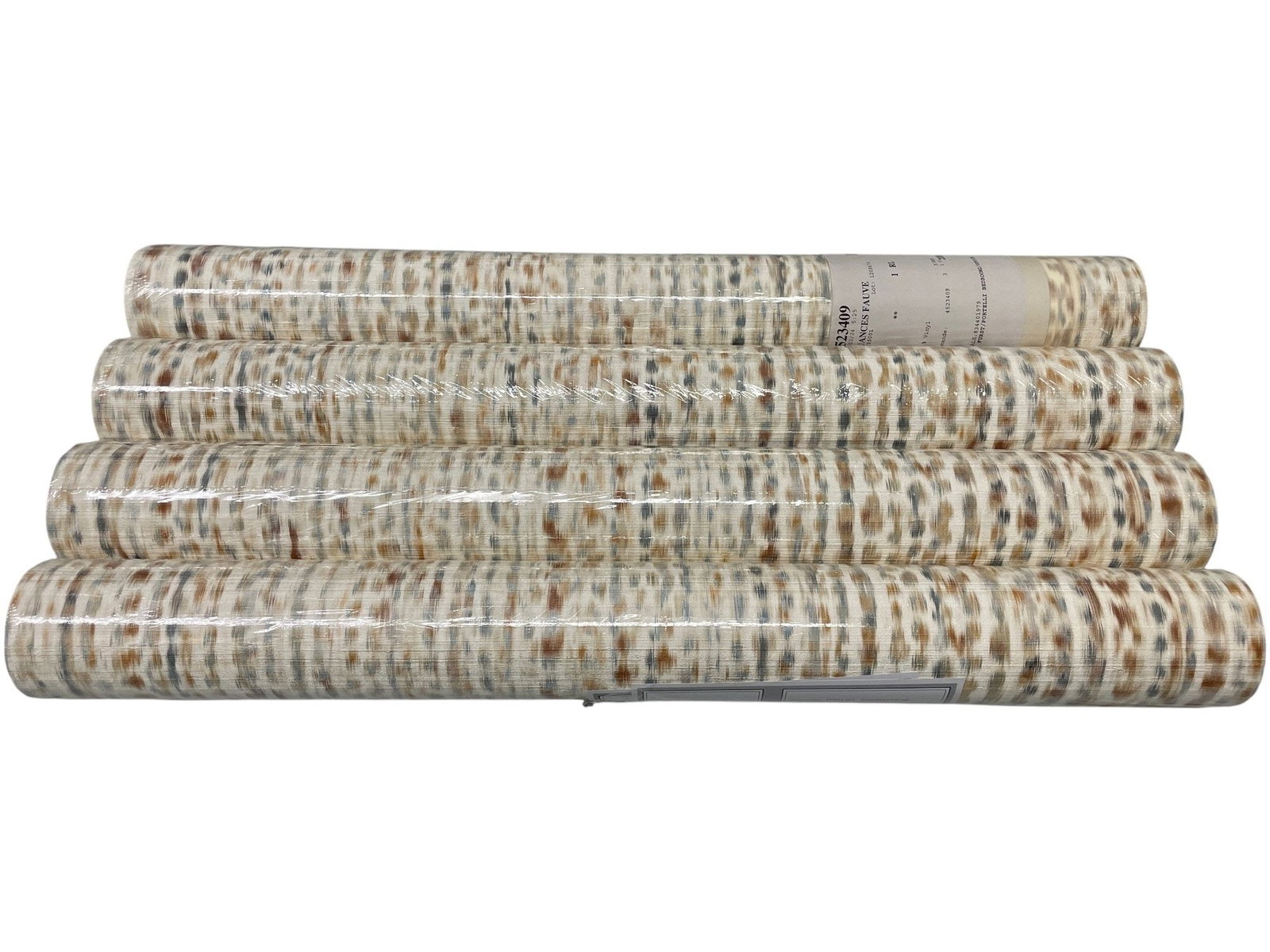 Five Double Rolls Of Pierre Frey (Paris) Vinyl Wallpaper: each is unopened and still wrapped in plastic size 64x70cm approximately pattern: Nuances Fauve (one unopened roll, plastic wrapped roll is not pictured)