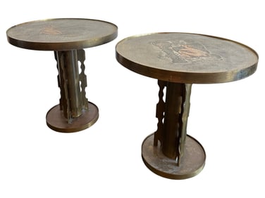Philip & Kelvin LaVerne Pair Of Etruscan Series Side Tables With Picasso Scenes, Circa 1970s