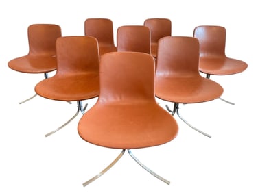 Poul Kjaerholm (Danish, 1929 - 1980) For Fritz Hansen Set Of 8 Leather Upholstered PK9 Chairs