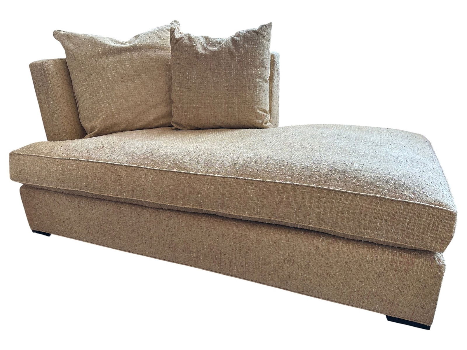 Furniture Masters Custom Chaise Lounge: upholstered with Zimmer & Rhode prion fabric in beige/orange and Jim Thompson Thai silk H: 32 3/4 x w: 72 1/2 x d: 35 1/2 inchesPurchased from M.R. Architecture & Decor New YorkCONDITION: stai