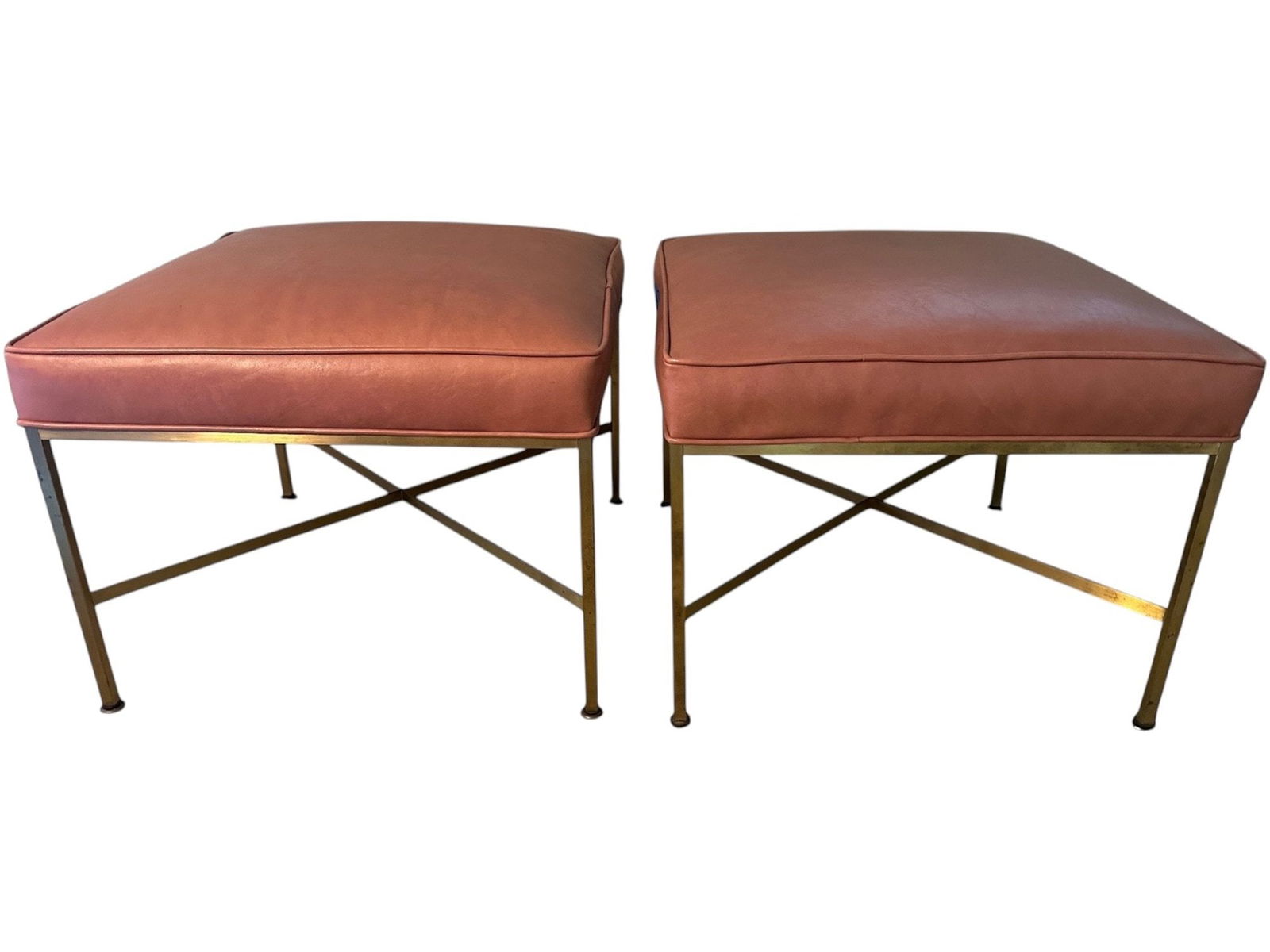 Pair Of Mid Century Modern Paul McCobb Brass X-Frame Ottomans Or Stools, Model 1306 (1 of 2)