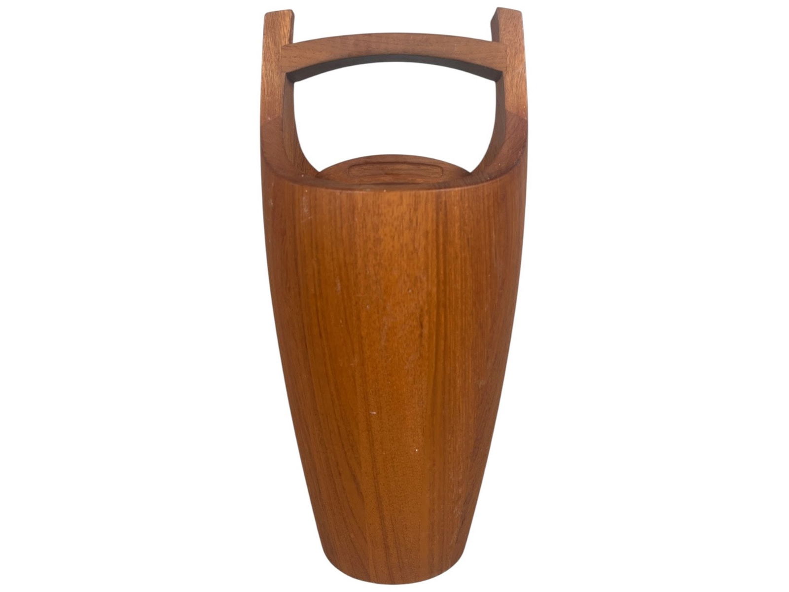 Vintage MCM Teak Ice Bucket By Jens Quuistgaard For Dansk, C. 1960s: H: 15 1/2 x w: 7 x d: 7 inchesCONDITION: some chipping to the body and a chip to the handle as photographed