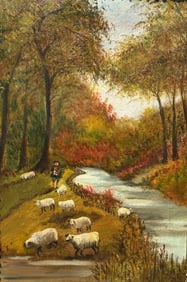 Arthur Ditchfield (British 1842-1888), Landscape With Shepherd And His Flock