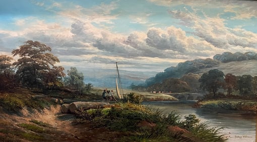 School Of Sidney Richard Williams, 'Logging On A Highland (Scotland) River,' Oil On Canvas