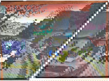 Stolnik Stjepan (Croatian, 1931-2001), Village Scene, Painting On Glass, 1968