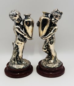 Louis Kley (French, 1833-1911) Pair Of Silvered Bronze Sculptures On Marble Bases, C. 1900