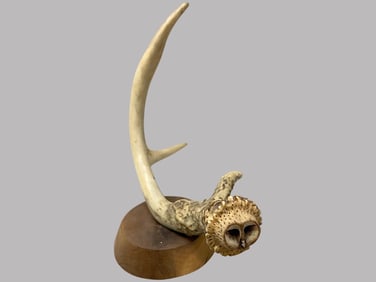 Russ Hill (Tuscarora Iroquois, 1942-2024) Owl Antler Carving Sculpture, 1985