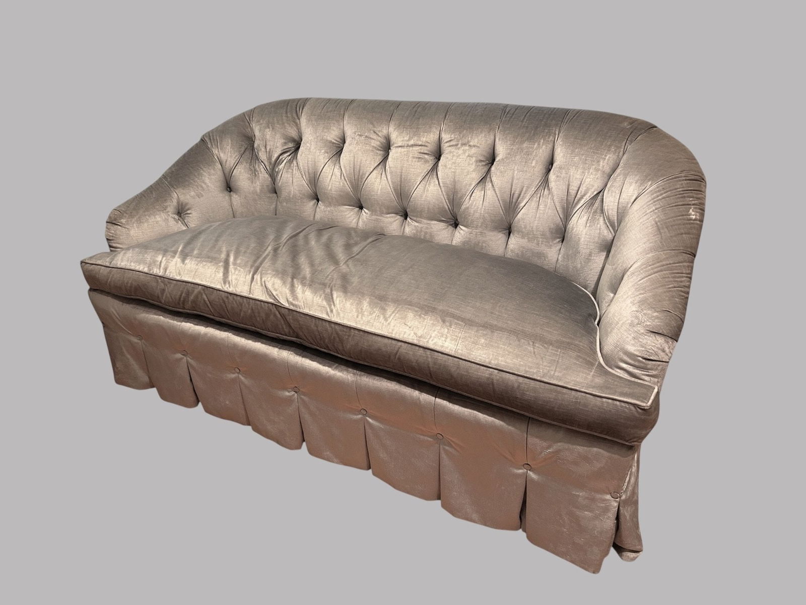 Edward Ferrell Tufted Back Roll Arm Silver Silk Velvet Loveseat (1 of 2)