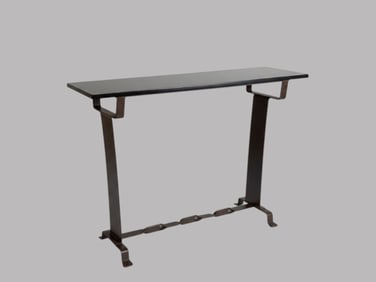 Spanish Hand Forged Iron Console With Black Granite Top, C. 1935