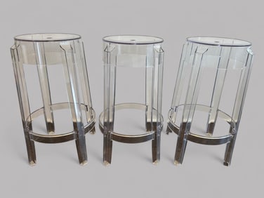 Kartell For Starck Charles Ghost Lucite Counter Stools (3)