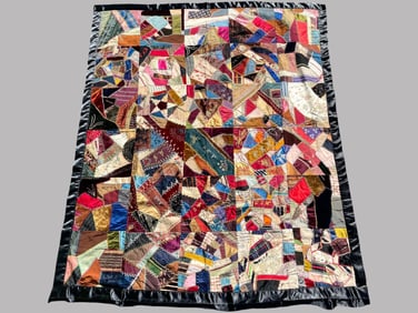 Antique Square Crazy Quilt, Probably From New York, Dated 1894