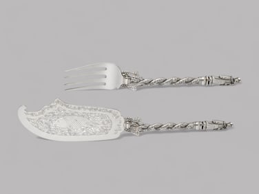 Hui (Hong Kong) Chinese Export Silver Fish Set, 19th Century (2)