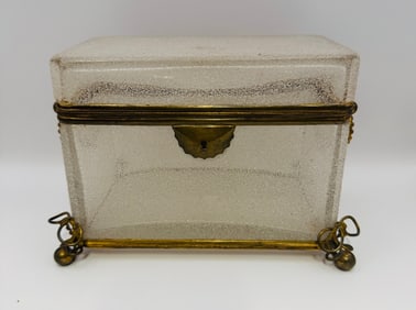 French Acid Matte Glass And Brass Casket Box, Late 19th Century