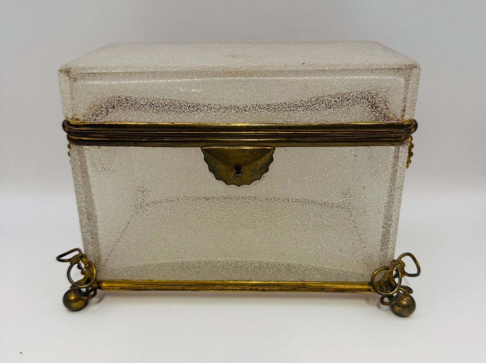 French Acid Matte Glass And Brass Casket Box, Late 19th Century (1 of 7)