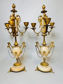 Pair Of French Alabaster And Gilt Brass Four Light Candelabra, Early 20th Century