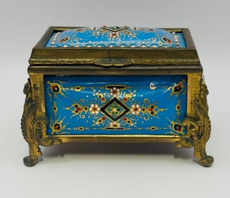 Small French Enamel And Brass Box, Late 19th Century