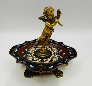 French Champleve Enamel And Bronze Dish, 19th Century