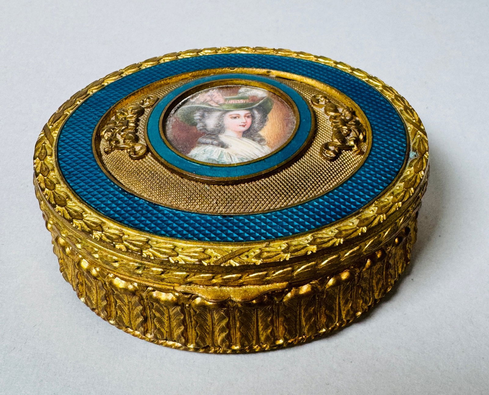 French Gilt Metal And Blue Enamel Box With Hand Painted Portrait Miniature, C. 1900 (1 of 5)