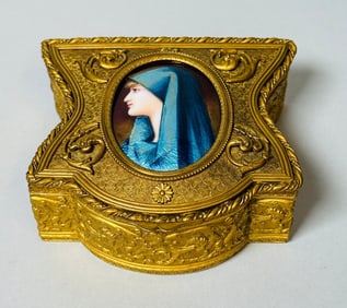 French Gilt Metal Box With Enamel Portrait, C. 1900