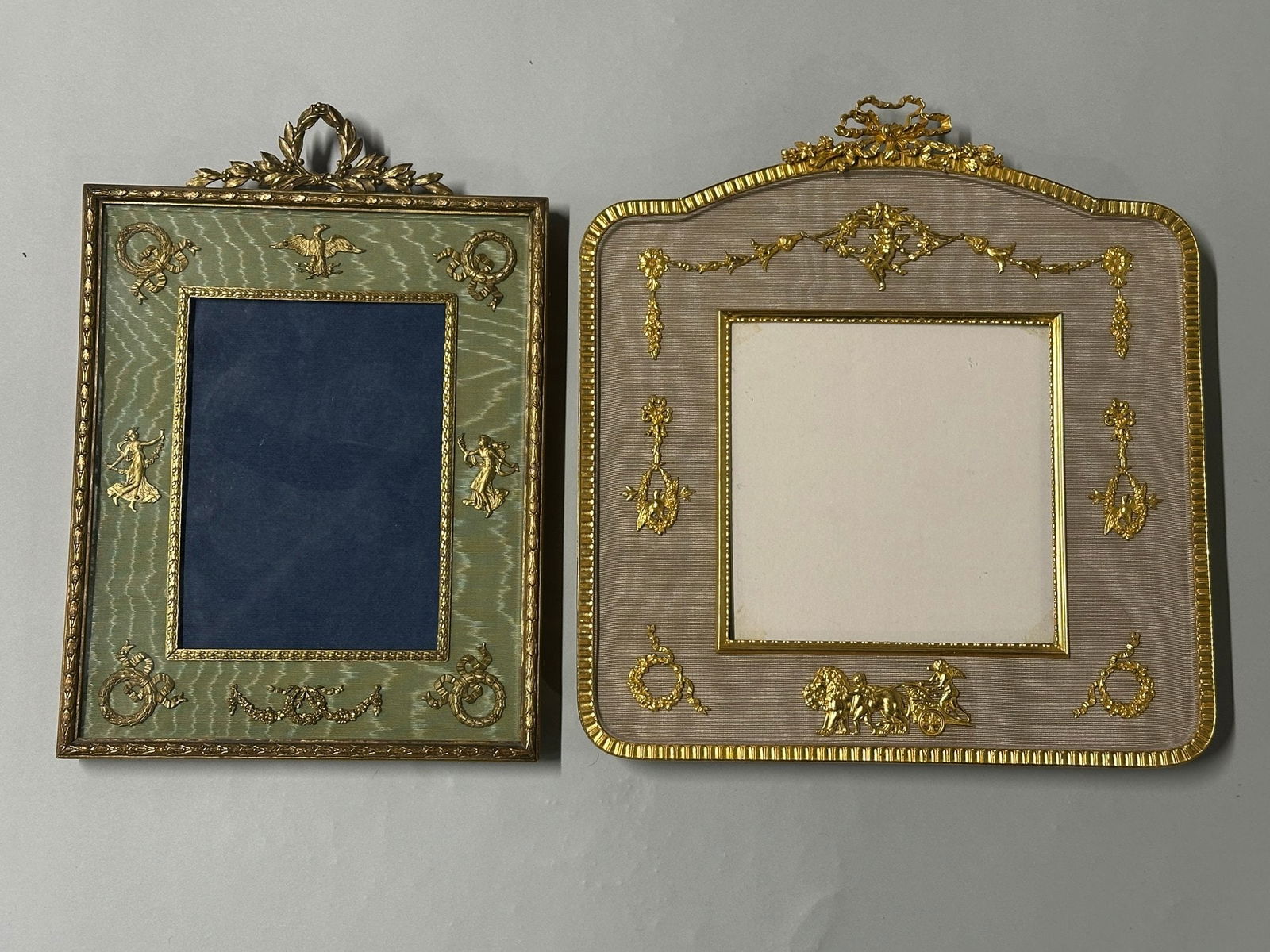 Two Gilt Metal And Silk Photo Frames With Empire Style Motifs, Mid-late 20th Century (1 of 2)
