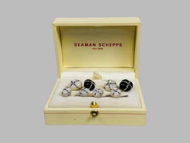 Seaman Schepps Mother Of Pearl, Black Agate And 18K White Gold Cufflink And Stud Set