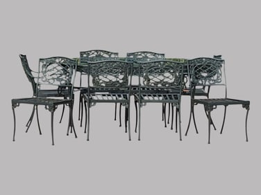 Brown Jordan 'Elegance' Cast Aluminum Outdoor Dining Set - Table With Glass Top & Chairs (8)